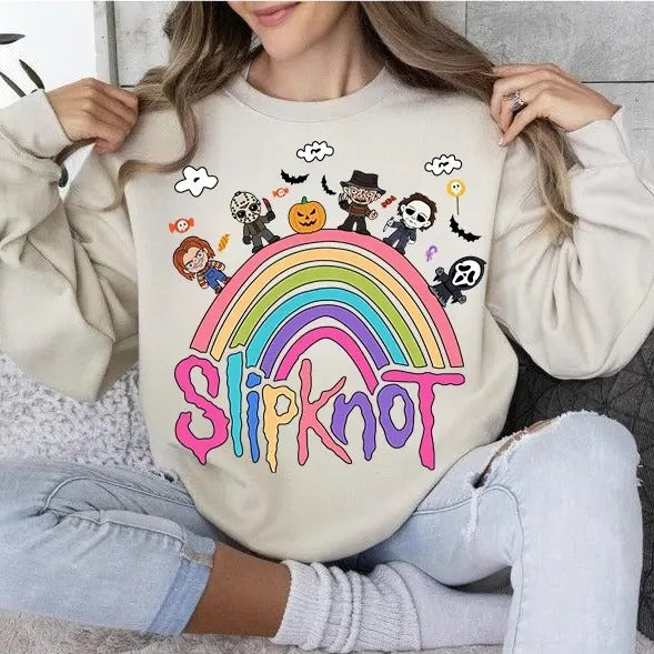 Halloween Slipknot Vintage Sweatshirt Scary Characters Spooky Season Sweater