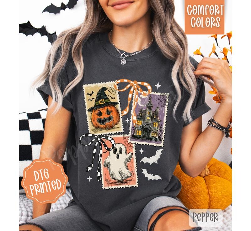Halloween Stamps Comfort Colors TShirt, Trendy Women's Spooky Tee