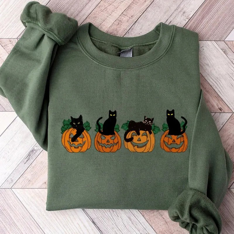 Halloween Sweatshirt, Cat Sweatshirt, Ghost Shirt, Halloween Sweater, Halloween Cat Shirt, Cat Lover Shirt, Black Cat Shirt Cotton