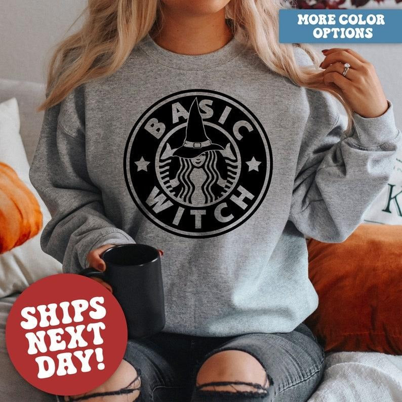 Halloween Sweatshirt, Funny Halloween Sweatshirt, Basic Witch, Vintage Coffee Sweatshirt