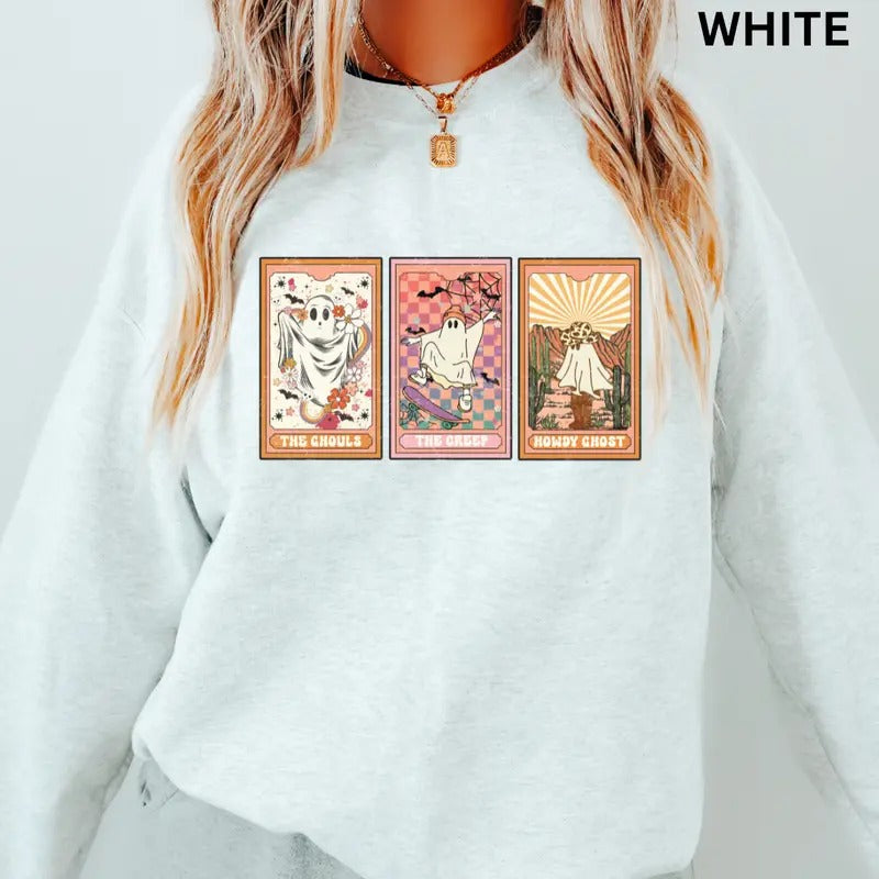 Halloween Tarot Cards Crewneck - Unisex Relaxed Fit Printed in USA Casual Comfort Cotton Top Athletic Boho Chic All Seasons