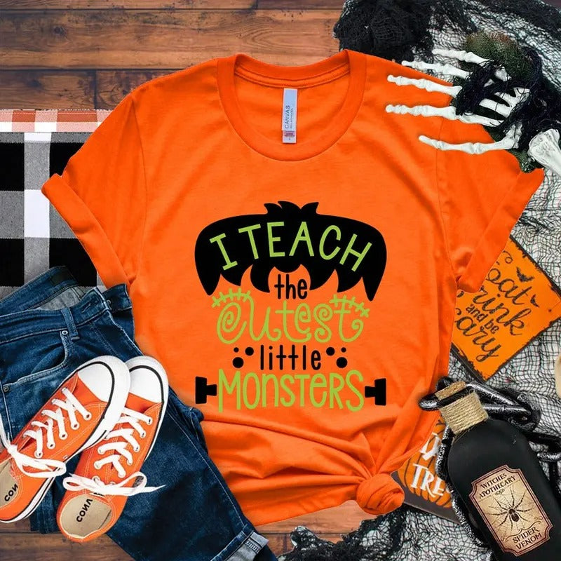 Halloween Teacher Shirt, I Teach The Cutest Little Monsters , Halloween Shirts for Teachers, Teacher Tee, Holiday Teacher Cotton Polyester