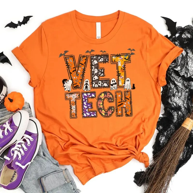 Halloween Vet Tech T-shirt, Spooky Veterinary Tech Shirt, Halloween Party Tee for Vet Tech, Vet School Shirt