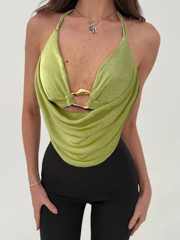 Halter Top Open Back Going Out Tops Cowl Neck Festival Rave Top