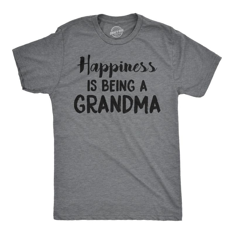 Happiness Is Being a Grandma Unisex Fit T shirts Gift Idea Funny Family T shirt Mens Funny T Shirts Cool Tees Soft Stylish Casual Menswear Mother's Day Apparel for Men Funny Grandma Short Sleeve