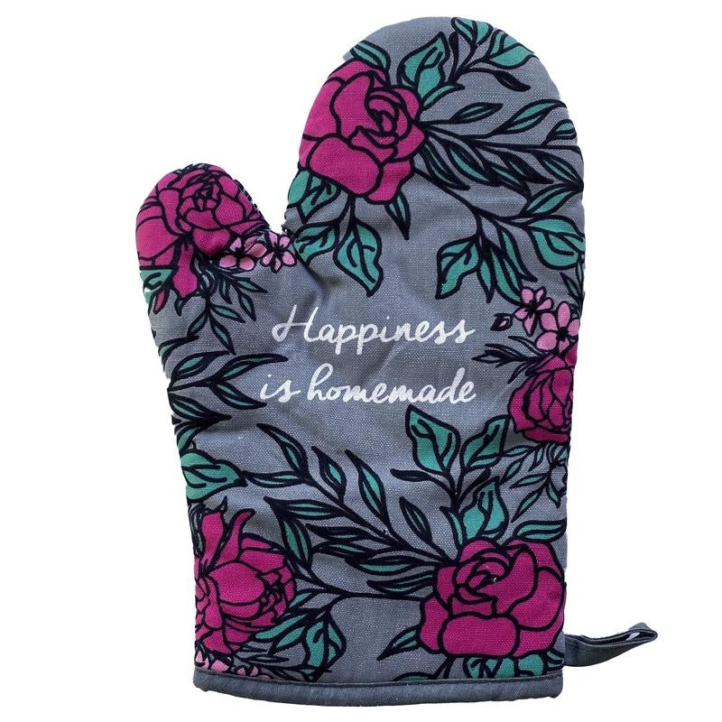 Happiness Is Homemade Oven Mitt Cute Floral Baking Kitchen Glove Funny Graphic Kitchenwear Funny Motivational Novelty...
