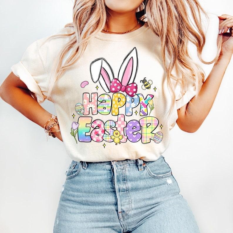 Happy Easter, Retro Easter, Easter Bunny, Pastel Coquette, Floral Spring, Bunny Bow, Trendy Girls T-shirt Hoodie, Sweatshirt