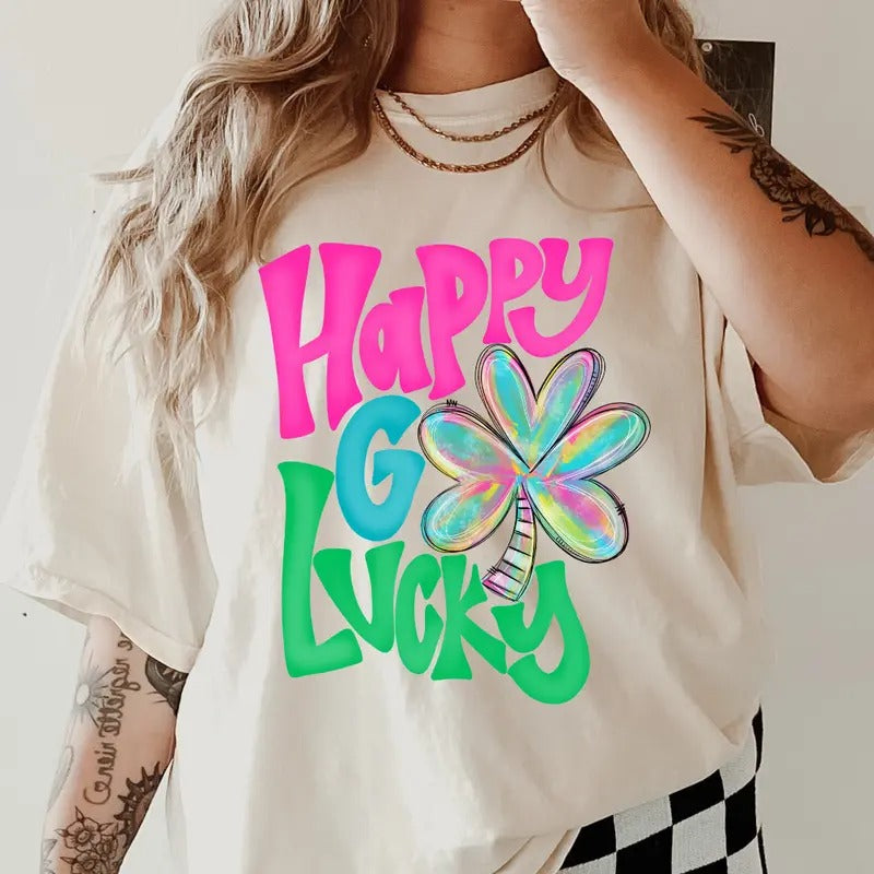 Happy Go Lucky Shirt ~ Unisex Apparel Relaxed Fit Printed In The USA Clothing Womenswear Casual Comfort Cotton Boho