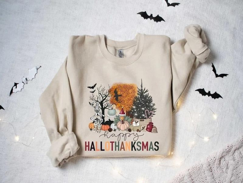 Happy Hallothanksmas Sweatshirt, Halloween Gift For Women ,Christmas Sweatshirt, Cute Halloween Sweater, Halloween...
