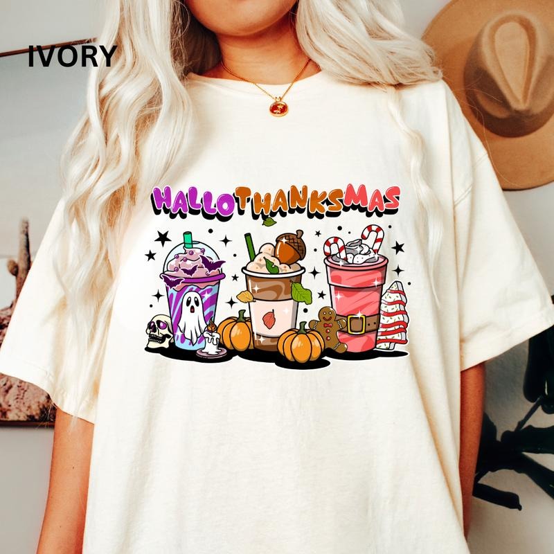 Happy Hallothanksmas T-shirt, Comfort Colors T-shirt, Hallothanksmas #3, Spooky Season Shirt, Christmas Shirt, Thankgiving Shirt
