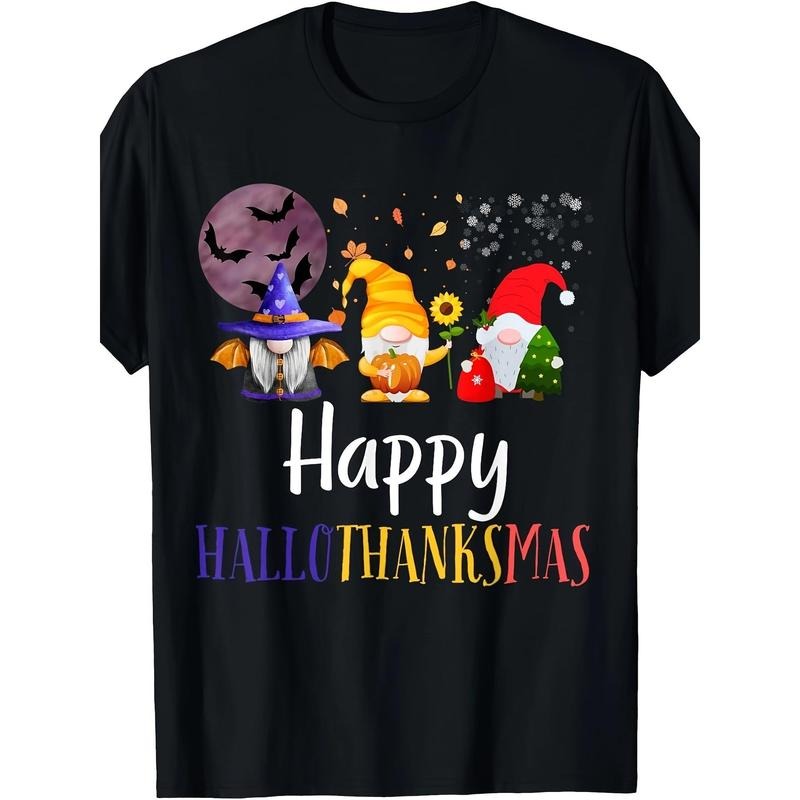 Happy Halloween Three Gnomes Happy Halloween Christmas T-shirt Made in USA