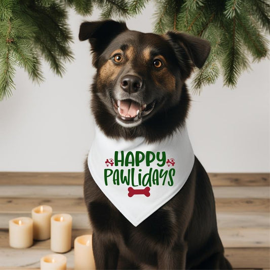 Happy Pawlidays Bandana, Dog Christmas Neck Scarf, Perfect Gift For Furry Pet, Xmas Party Puppy Bandana, Paw Pet Holiday Bandana.