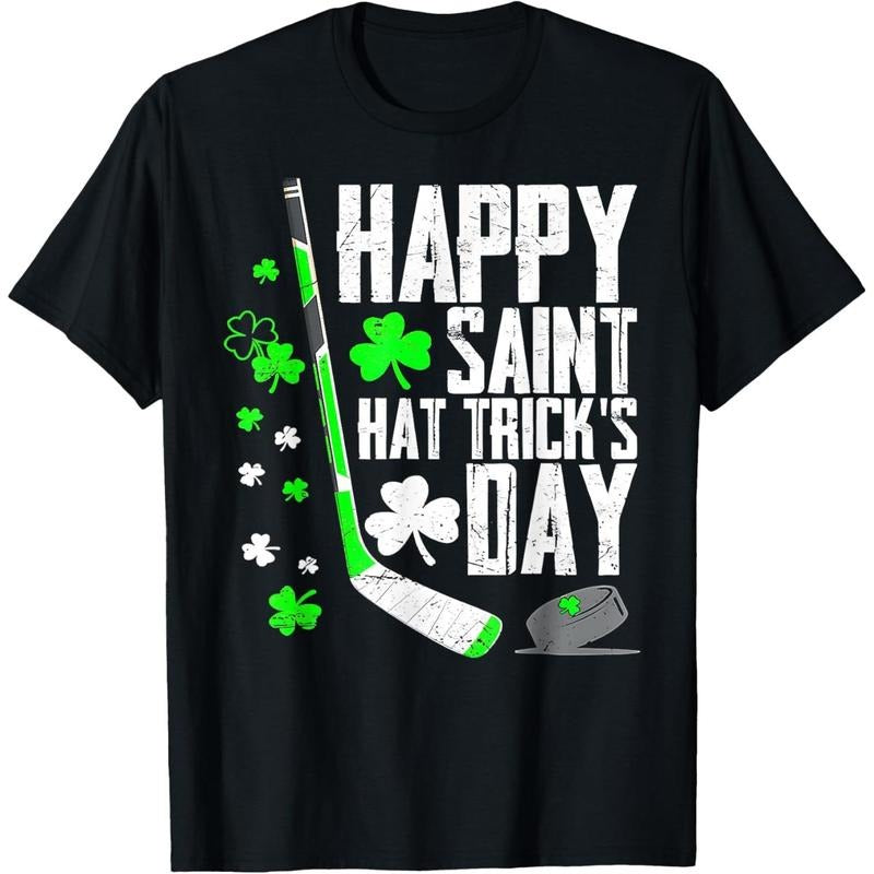 Happy Saint Hat Trick's Day Tee Ice Hockey St. Patrick's T-Shirt made in USA