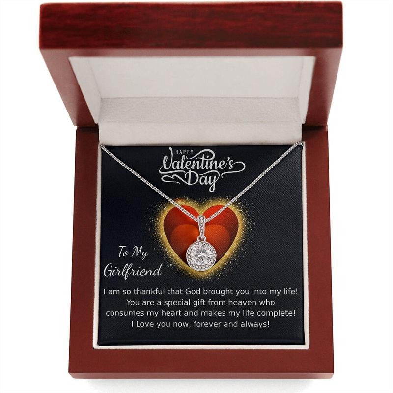 Happy Valentines Day Necklace, To My Girlfriend Necklace, I Am So Thankful That Valentine Jewelry For Girlfriend, Imitation Diamond Pendant, Faith Based, Gift From Heaven, Love Necklace With Message Card