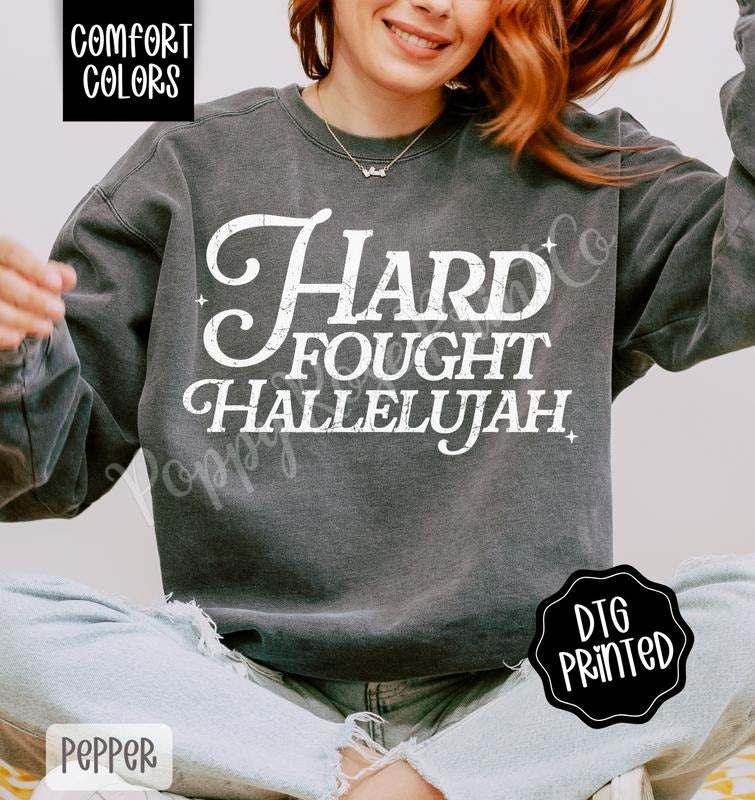 Hard Fought Hallelujah Comfort Colors Sweatshirt, Cute Religious Sweater, Women's Christian Crewneck, Gift for Her