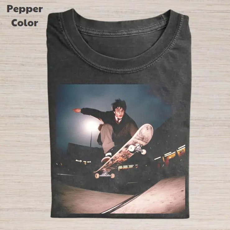Harry Potter Vintage Graphic Tee, Harry Skateboarding T-Shirt, Unisex Meme Cringe Funny Dumb Shirt, Menswear Womenswear Streetwear