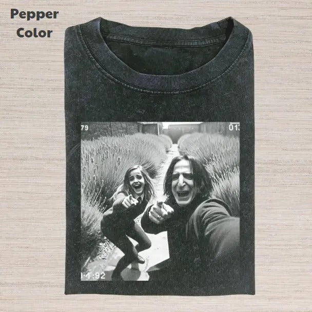Harry Potter Vintage Graphic Tee, Severus Snape Hermione Granger Selfie T-Shirt, Movies Tee, Unisex Meme Cringe Funny Dumb Shirt, Menswear Womenswear Streetwear Cotton Comfortstyle{n002}2