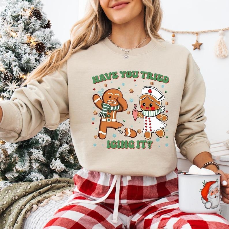 Have You Tried Icing It Nurse Christmas Sweatshirt, Funny Gingerbread Nurse T-shirt, Trauma Emergency Christmas Tee, Peds Nurse Xmas Hoodie