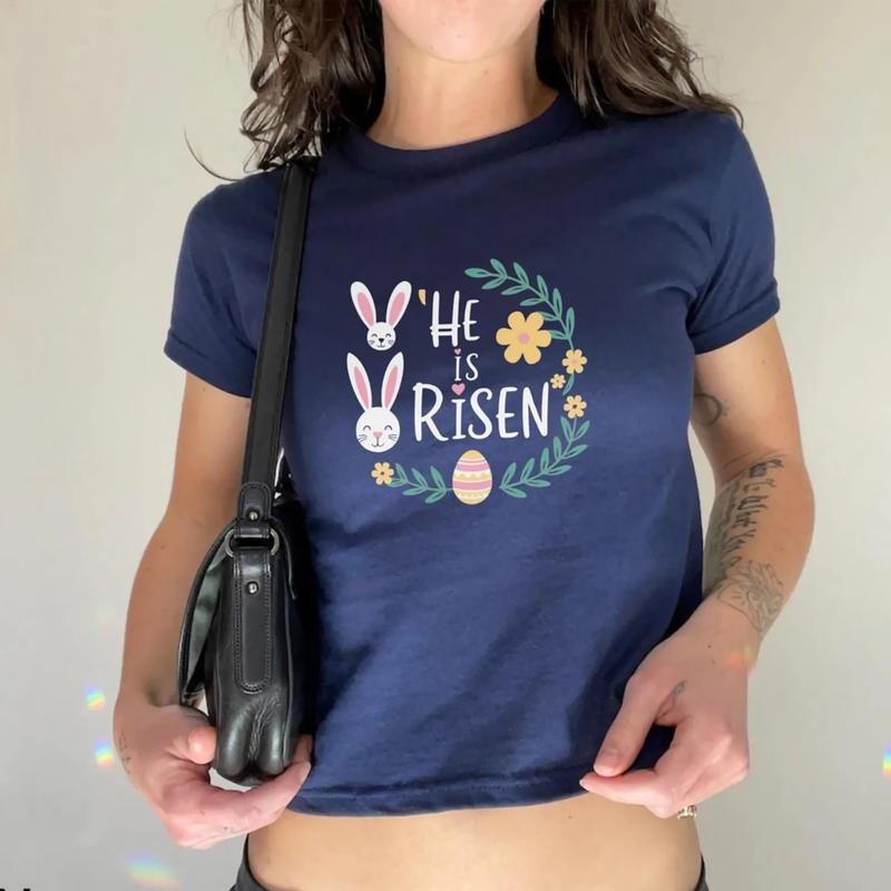 He Is Risen Easter Baby Tee, Happy Easter Baby Tee, Cute Bunny Baby Tee, Easter Rabbit Tee Shirt, Y2k Easter Baby Tee