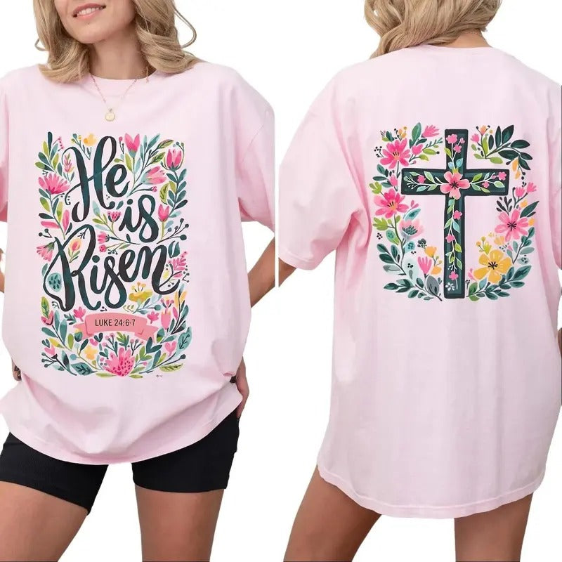 He Is Risen Easter Shirt, Floral Easter Tshirt, Jesus Easter Shirt, Easter Shirt For Women, Easter Gift, Christian Gift, women's tops summer clothes