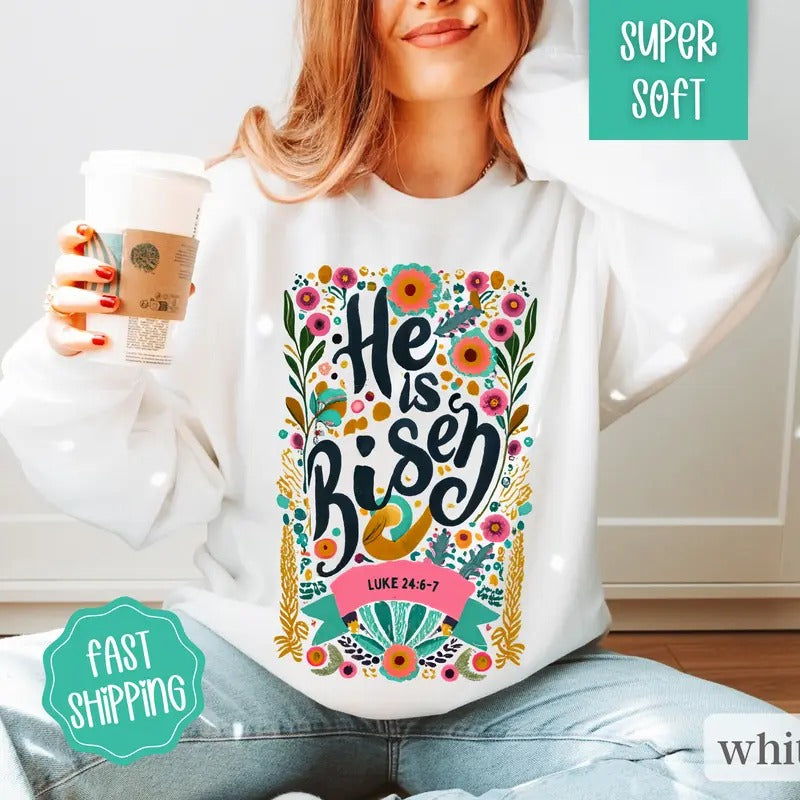 He Is Risen Sweatshirt, Jesus Shirt, Easter Outfit, Easter Crewneck