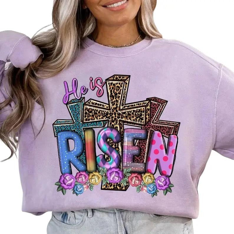 He Is Risen Sweatshirt, Matthew 28:6, Retro Easter Doodle Sweater, Easter Christian, Easter Bible Verse, Retro Easter...