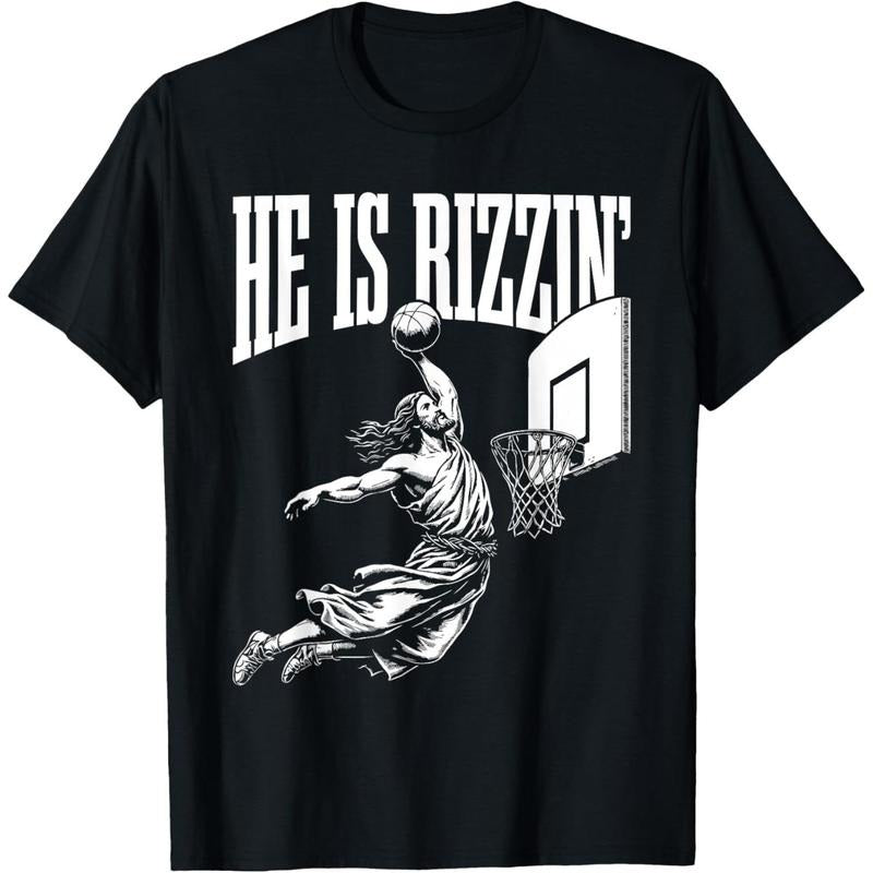 He Is Rizzin Funny Jesus Basketball Meme T-Shirt