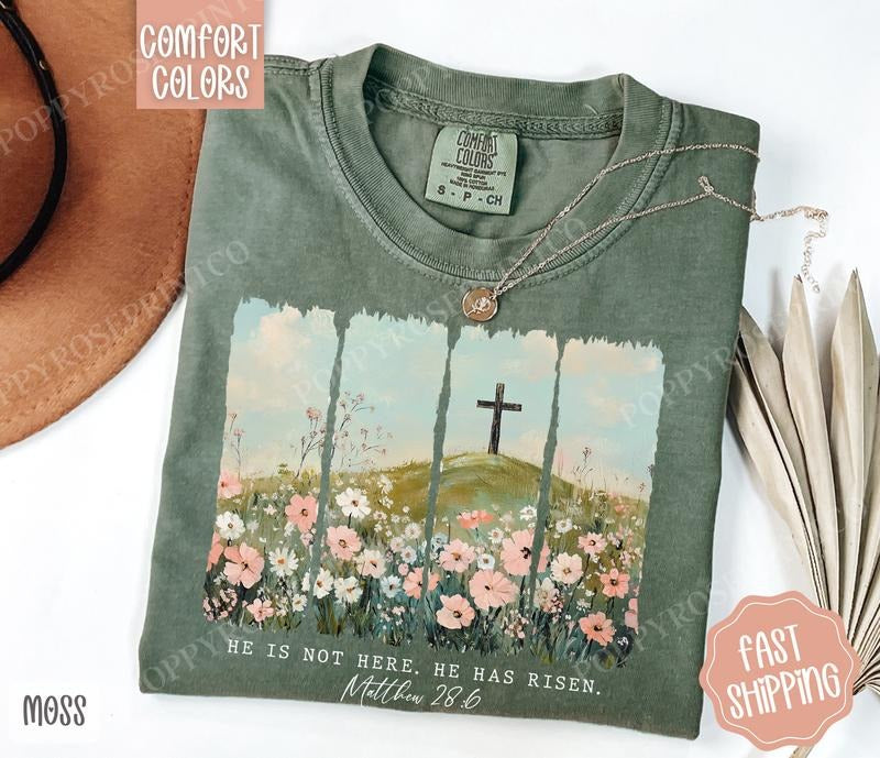He is Not Here He has Risen Shirt Comfort Colors, Easter Tshirt, Trendy Religious Women's Tee, Gift for Her