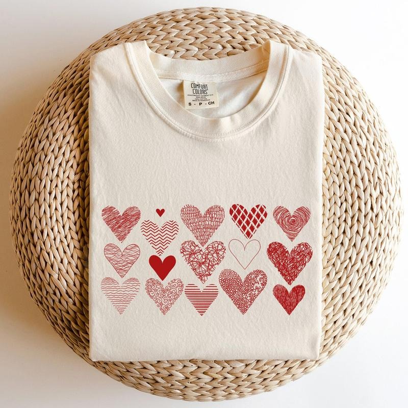 Heart Doodles, Comfort Colors Tshirt, Valentine's Day, Valentine's Day Comfort Colors Tshirt, Women's Graphic Tee, Love,...