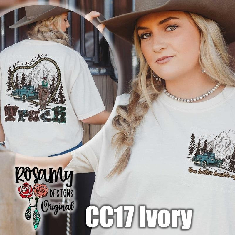 Heart Like A Truck Tee, Oversized Country Music T-Shirt, Western Style with Front and Back Matching Pocket Design FL6HH