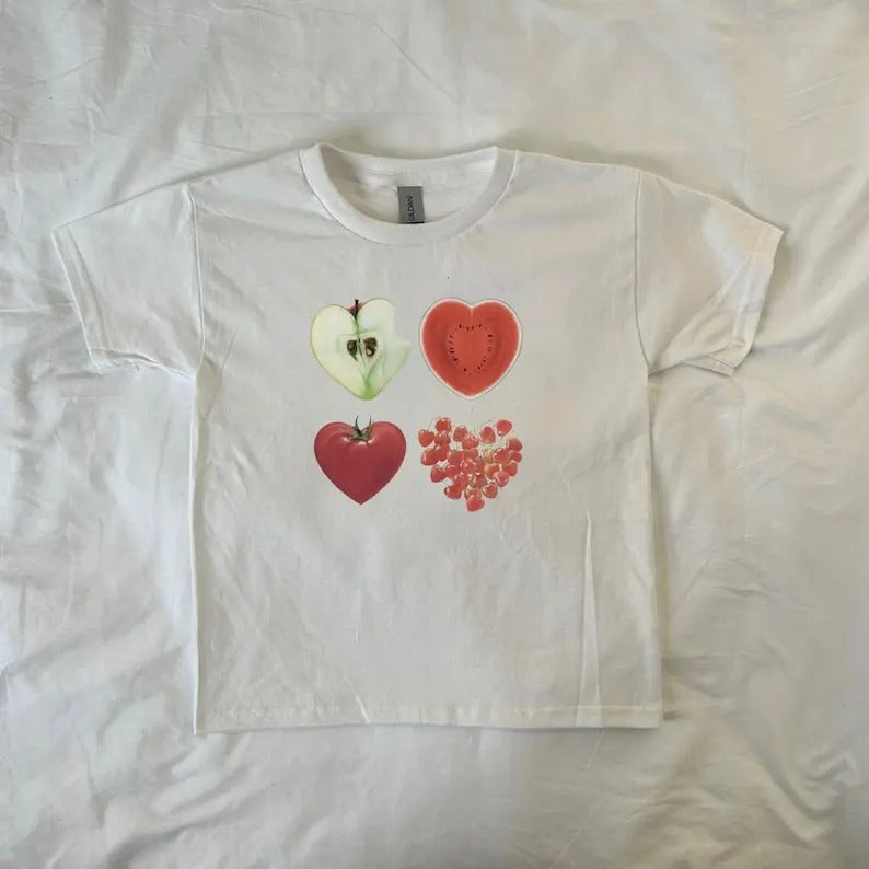 Heart Shaped Food Baby Tee, ahs style, vintage fashion, retro, 90s style baby tee, streetwear, coquette,