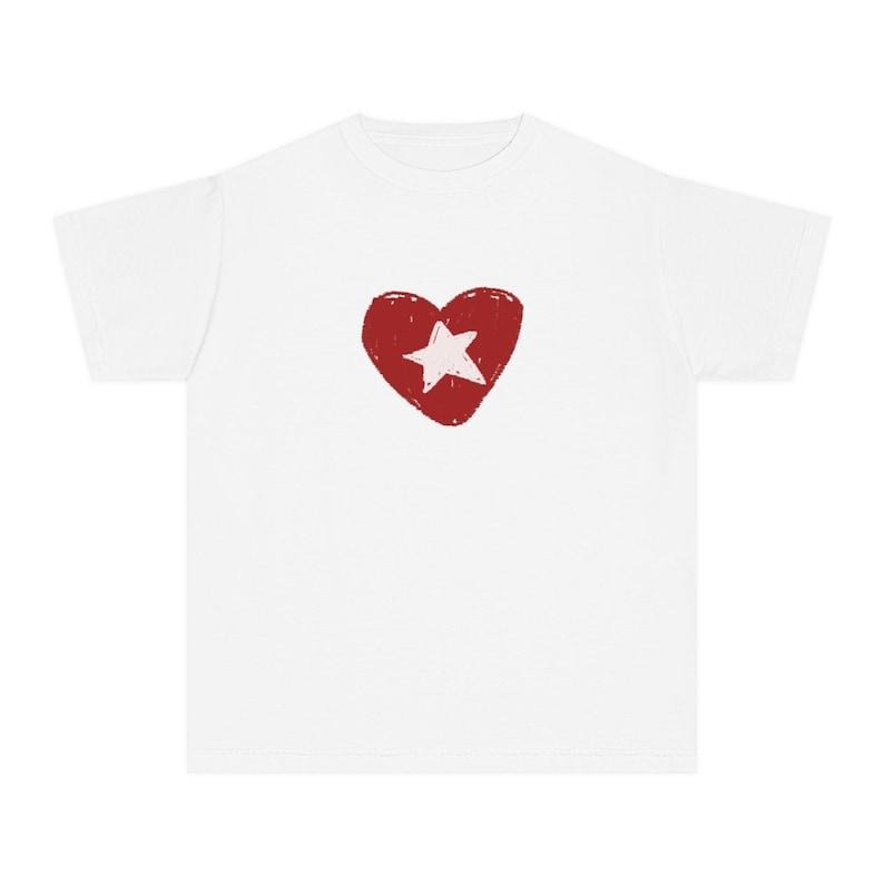 Heart Star Baby Tee, Red Print Tshirt, Cool Grunge Y2k Aesthetic, Streetwear Style, Coquette Clothing, Babytee Y2k, 90s Retro Graphic Top