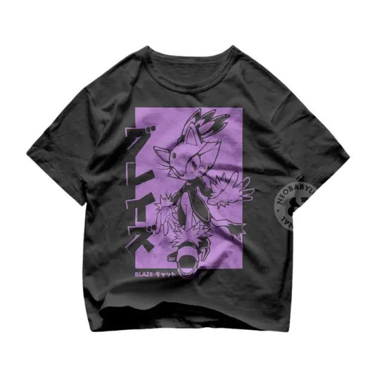 Hedgehog Japanese shirt, Blaze The Cat Sonic Adventure T-Shirt, Unisex Vintage Graphic Tees Gothic Grunge Y2k Emo Scene Amity Affliction Style Clothes Men Women Streetwear