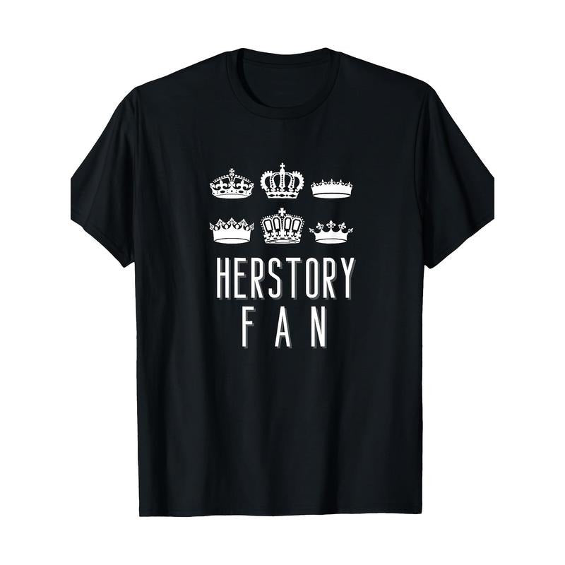 Her Story Fan Club Cotton T-Shirt - 100% Cotton Crew Neck Tee with Geometric Crown Pattern, Short Sleeve, Regular Fit, All-Season Casual Wear for Adults Made in USA