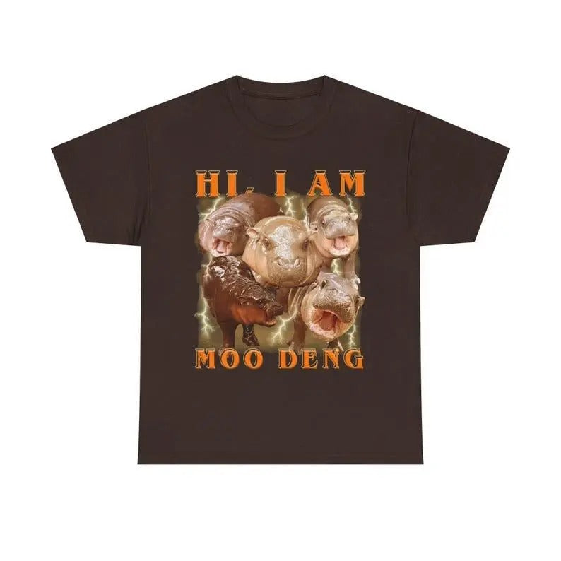 Hi I am Moo deng retro vintage shirt, Baby Pygmy Hippo Moo Deng Trendy Tee, Hippo Lover T-Shirt, Cute Baby Hippo Shirt