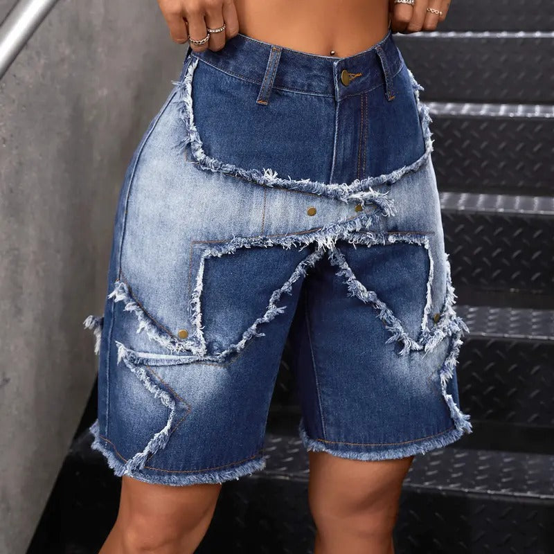 High Waisted Button Raw Hem Wide Leg Loose Denim Shorts with Pocket T-Shirts, Hoodie, Sweatshirt | WearSparks.com