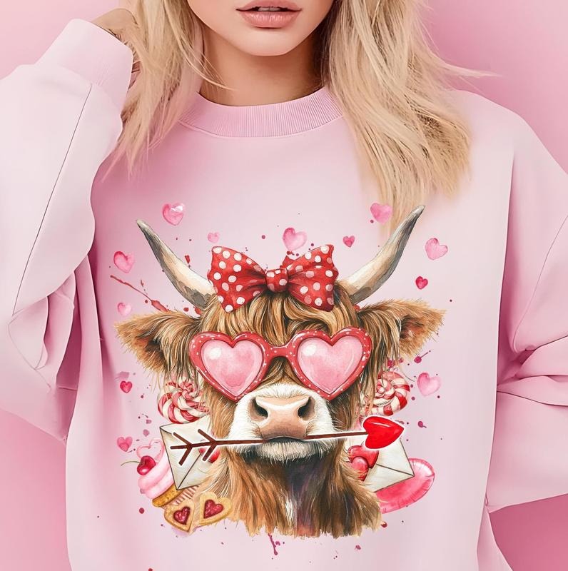 Highland Cow Valentine Sweatshirt, Western Valentine Sweatshirt, Love Cow Crewneck, Heifer Valentine Gift, Retro Valentine Day Cow Lovers