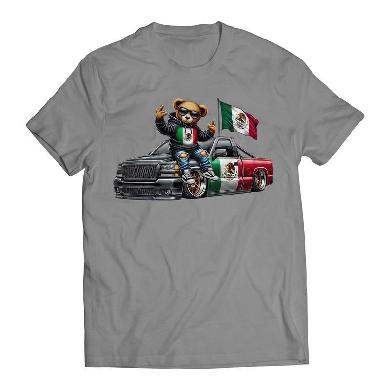 Hip Hop Bear Mexican Flag Truck Inspired Cartoon Men's Graphic Trending T-Shirt Hoodie, Sweatshirt | WearSparks.com