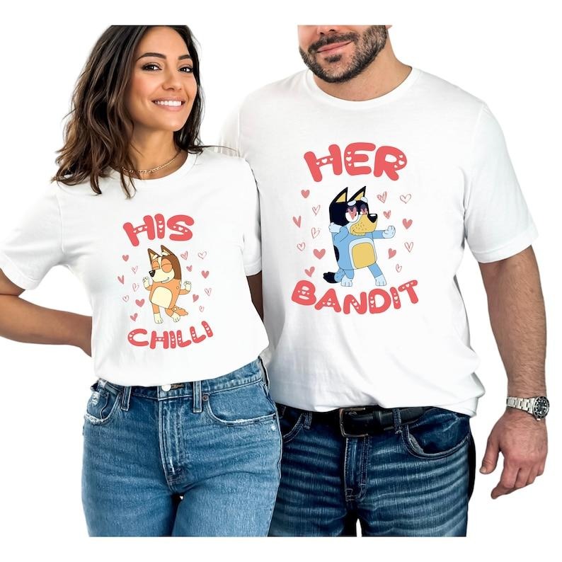 His Chilli Her Bandit Valentines Day Shirt, Funny Couple Valentine, Family hoodie, Mum Dad Hoodie and Sweater; T-shirt Cotton Womenswear Clothing Light Clothing Light Overalls Polyester
