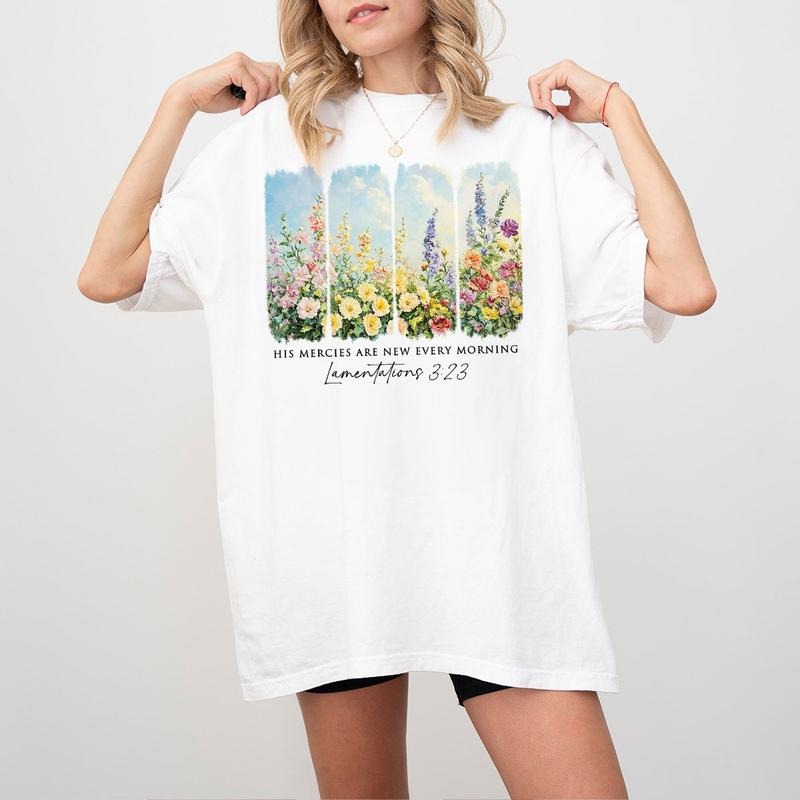His Mercies Are New Every Morning Shirt, Lamentations 3:23 Christian Tee, Floral Faith Sweatshirt for Women, Inspirational Religious Outfit
