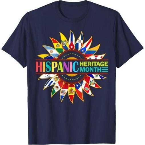 Hispanic Heritage Month Latino Countries Flags Sunflower T-Shirt Made in USA