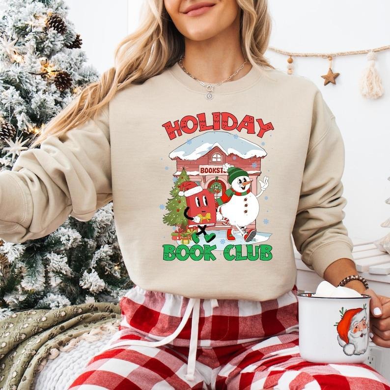 Holiday Book Club Christmas Shirt, Book Lover Christmas Sweatshirt, All Booked For Christmas T-shirt, Christmas Bookish Tee, Librarian Gifts