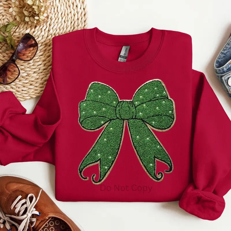 Holiday Bow Chenille Patch ONLY - This is NOT a T Shirt