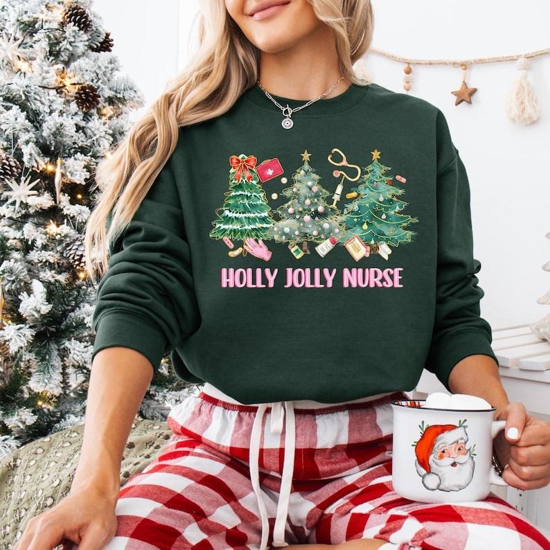 Holly Jolly Nurse Christmas Sweatshirt, Santa's Favorite Nurse T-shirt, ICU ER Rn Nurse Tee, Christmas Nurse Life Hoodie, Nurse Gifts