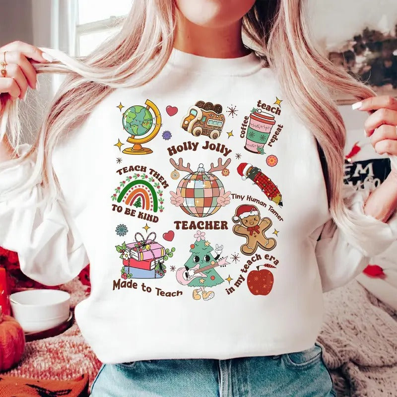 Holly Jolly Teacher Christmas Shirt Coquette Christmas Teacher Shirt Teacher Pencil Shirt Teacher Christmas Gift Teacher Life Gift