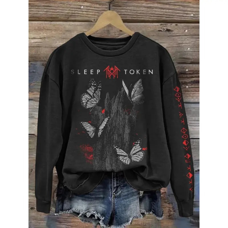 Sleep Token - Rock Band Inspired Butterfly Print Vintage Sweatshirt/Hoodie Gift For Fan #SLT20242
