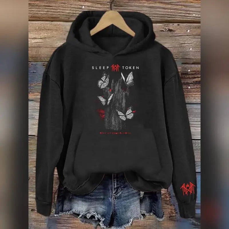 Sleep Token - Rock Band Inspired Butterfly Print Vintage Sweatshirt/Hoodie, Gift For Fan #SLT20243 Sleeves With Designs