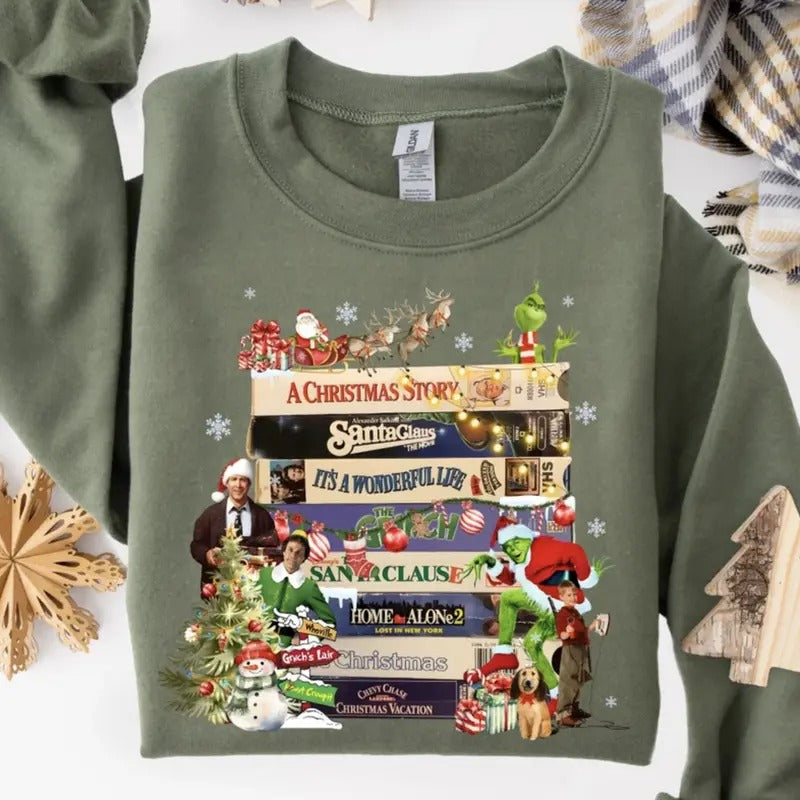 Vintage Christmas VHS Sweatshirt/Shirt/Hoodie, Retro Crewneck, Gift For Girlfriend, Cotton