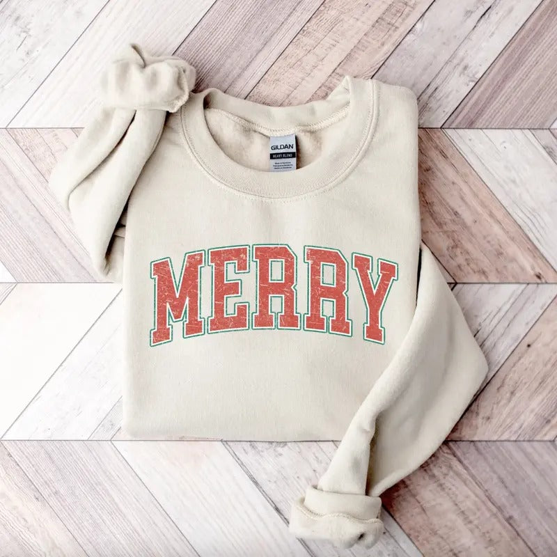 Merry Christmas Shirt/Sweatshirt/Hoodie, Retro Crewneck, Gift For Xmas, Cotton, Womenswear Tops