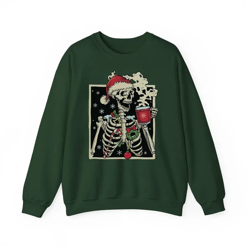 Dead Inside Skeleton Christmas Sweatshirt/Shirt/Hoodie, Sarcastic Christmas Coffee Tee, Merry Christmas Shirt, Coffee Lover, Full Color, Tee Print